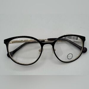 Aura Eyewear NWT Melrose Designer Frames Burgundy Gold  Arms Clear Demo Glass